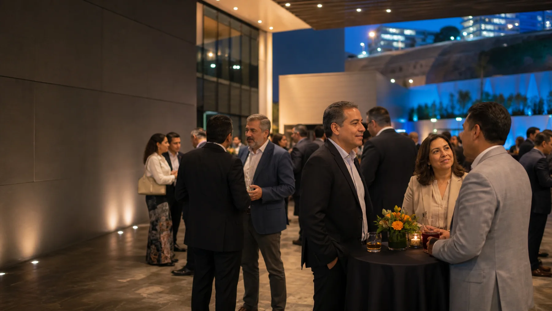 Profesionales de la industria conversando durante un cóctel de networking